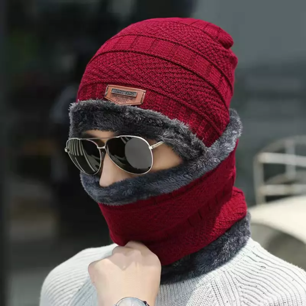 Wholesale fashion unisex fleece lining winter warm men knitting beanie hat and scarf set