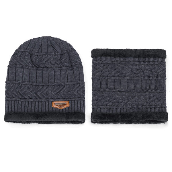 Wholesale fashion unisex fleece lining winter warm men knitting beanie hat and scarf set - Image 2